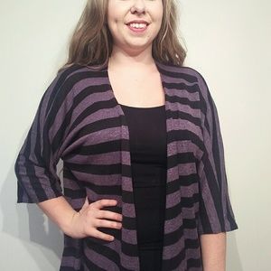 Lularoe Purple And Black Stripe Lindsey Kimono